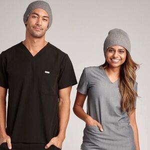 Figs Scrubs Knit Beanie Hat Gray Ribbed Foldover Nurse Doctor Winter Healthcare